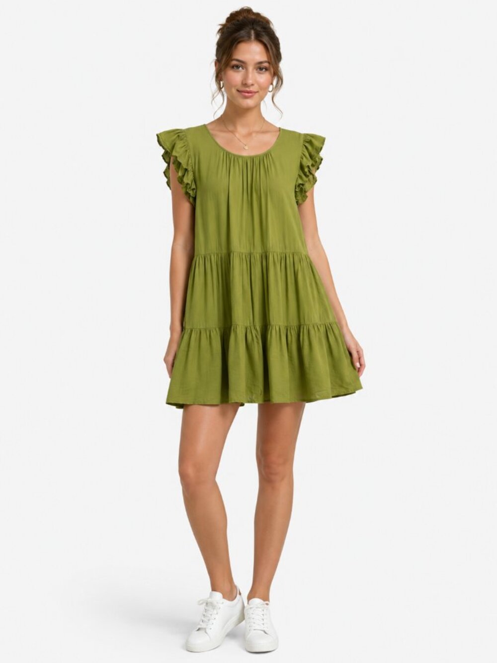 Aritzia Wilfred Womens M Dress Chartreuse Green Tiered Flowy Babydoll Gathered